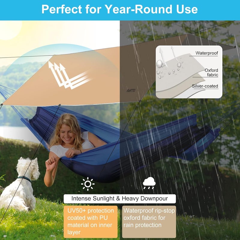 PAHTTO Hammock Rain Fly, 12x10FT Camping Tarp with Poles, Waterproof and Ultralight Survival Tent Tarp for Outdoors, Camping, Hiking, Picnic, Backpacking - Image 2